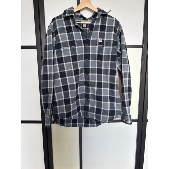 Carhartt Original Fit Blue Plaid Button Down Shirt Men's Medium Cowboy Western - Picture 3 of 13